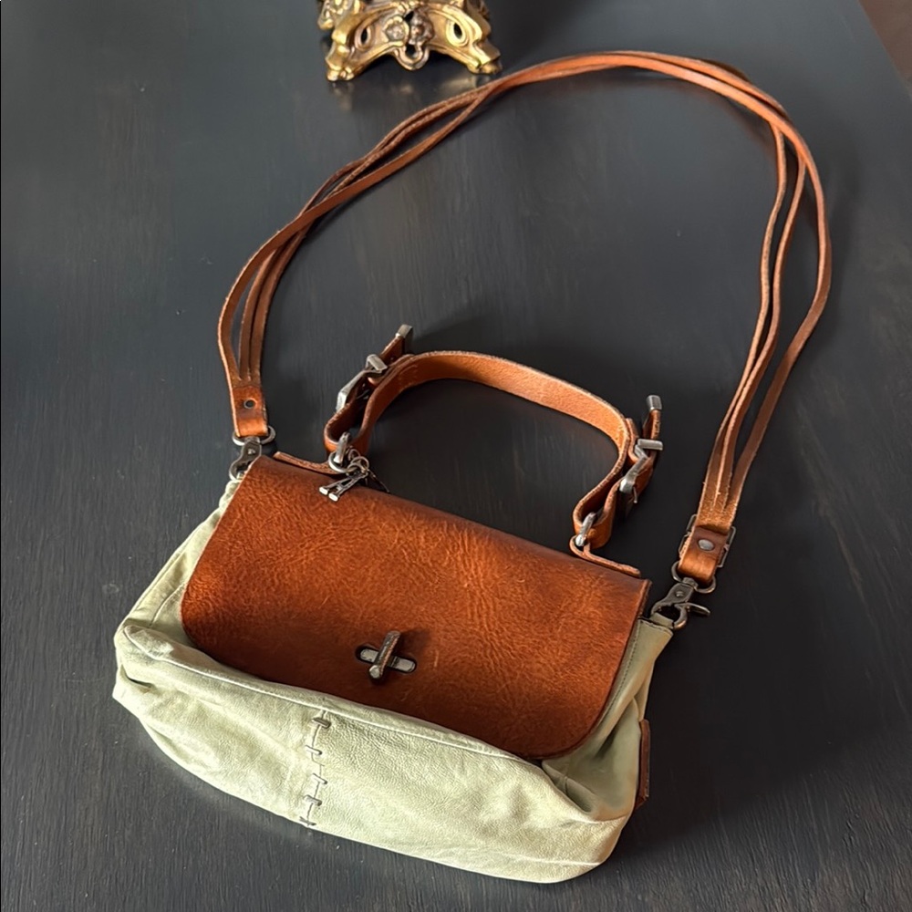 A.S.98 Brown and Olive Crossbody Bag with Brass Accents